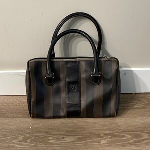 Fendi Striped Canvas Top-Handle Bag in Black and Brown